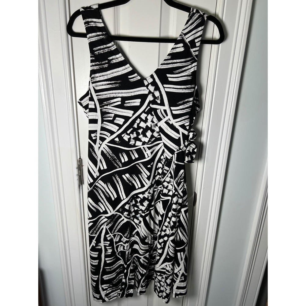 Nic+Zoe Womens Black White Abstract Brushstroke Wrap Dress Size M Side Tie